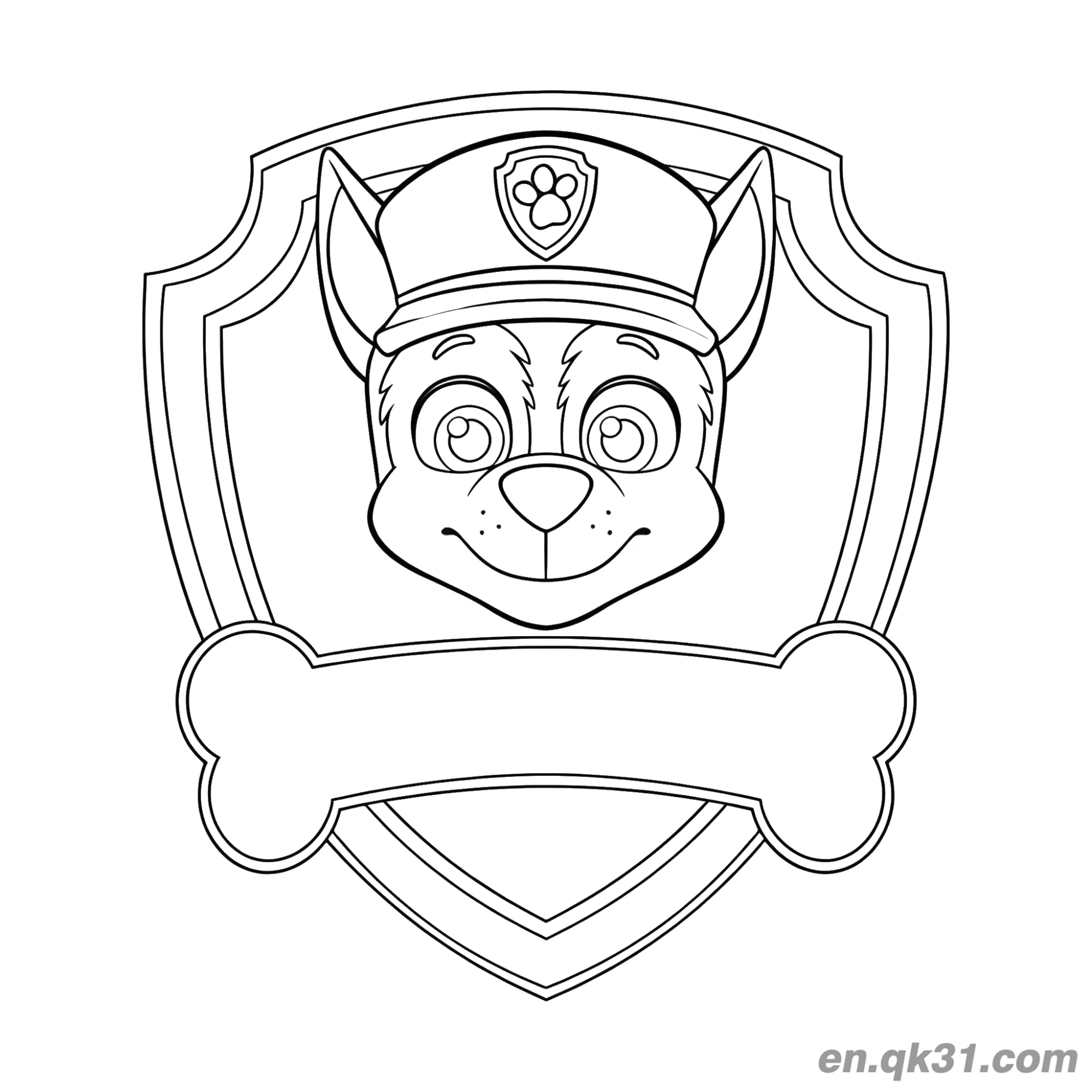 Paw Patrol Chase Badge Portrait Coloring Page – Free Printable Coloring Page for Kids and Adults
