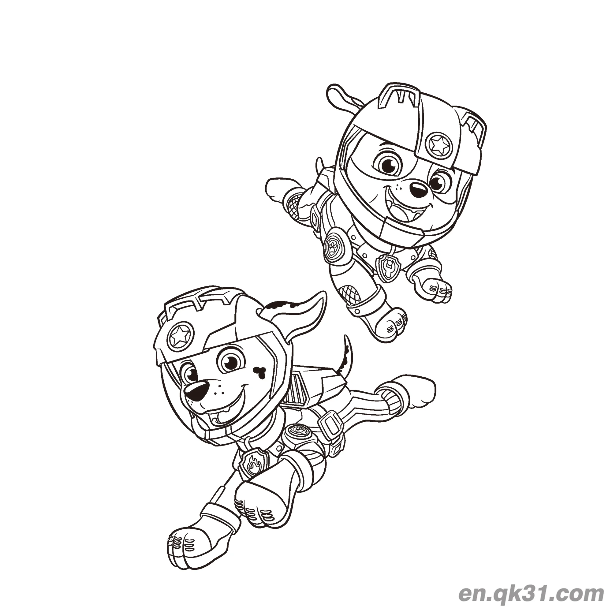 Paw Patrol Chase and Marshall Flying Pose Coloring Page – Free Printable Coloring Page for Kids and Adults