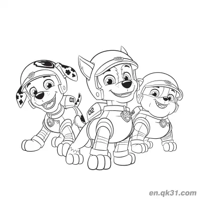 Free printable Paw Patrol Chase Marshall Rubble Trio Coloring Page coloring page