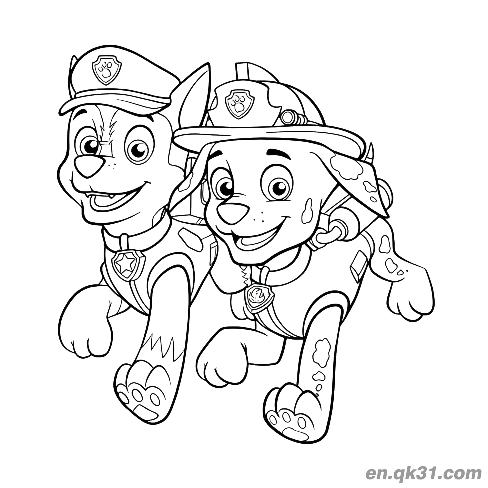 Paw Patrol Chase and Marshall Side by Side Running Coloring Page – Free Printable Coloring Page for Kids and Adults