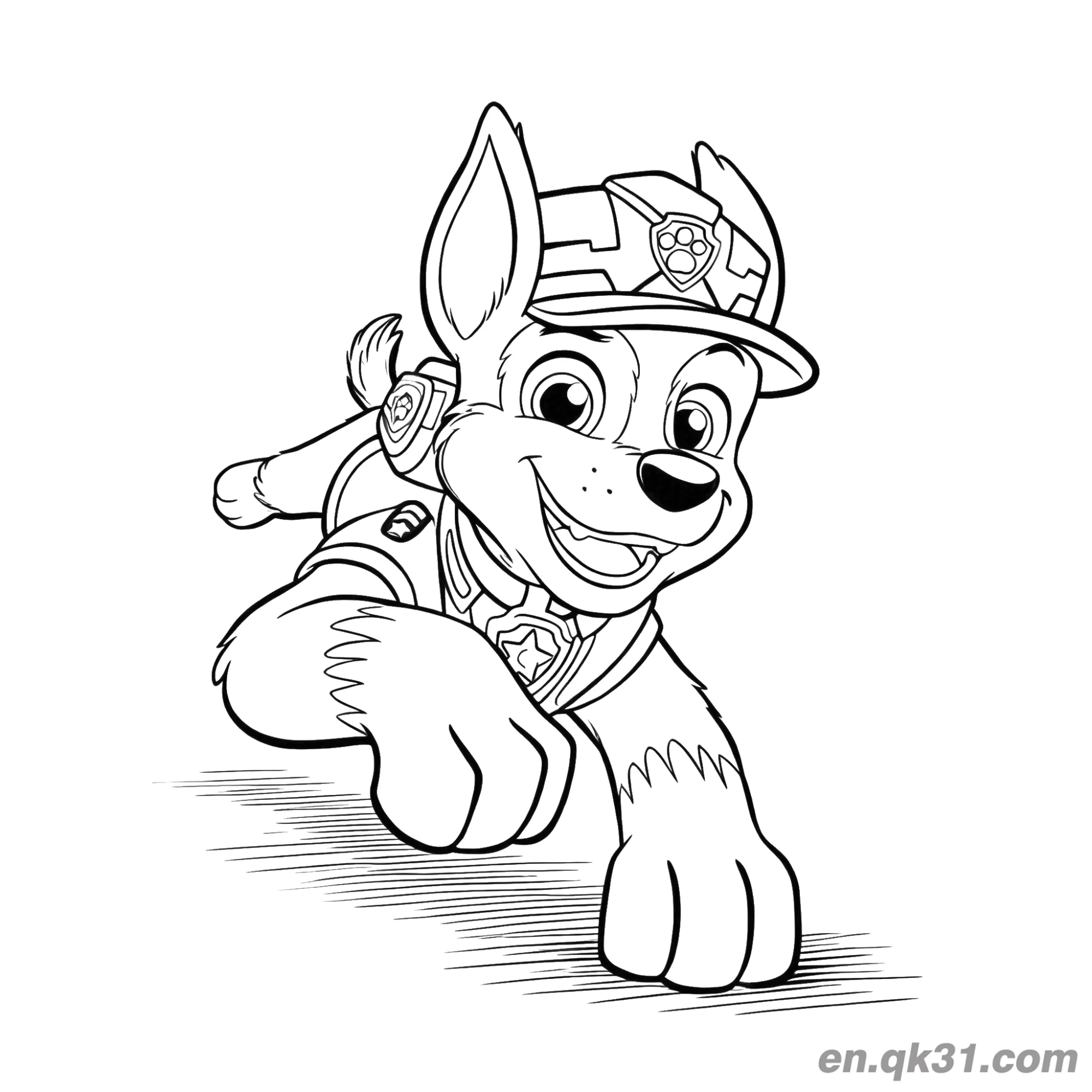 Paw Patrol Chase Police Gear Crawling Coloring Page – Free Printable Coloring Page for Kids and Adults