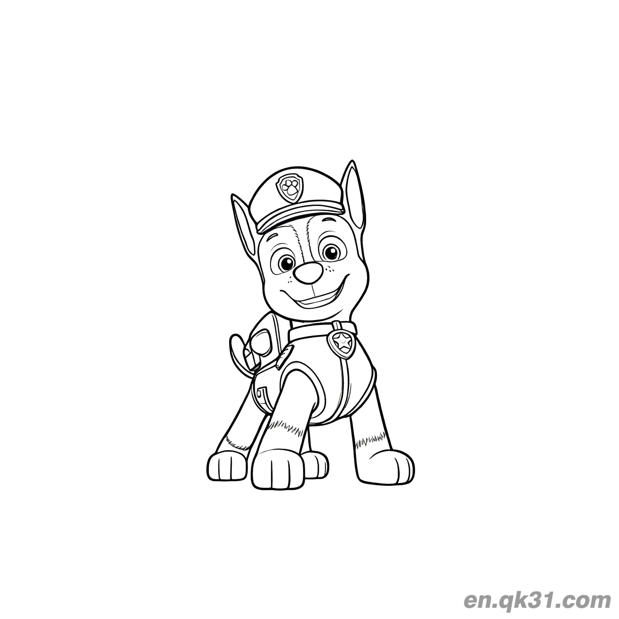 Paw Patrol Chase Police Gear Standing Coloring Page – Free Printable Coloring Page for Kids and Adults