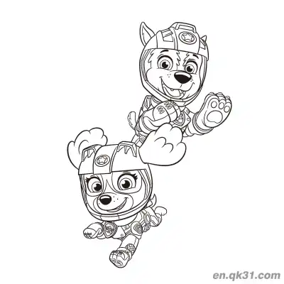 Free printable Paw Patrol Chase and Skye Flying Pose Coloring Page coloring page