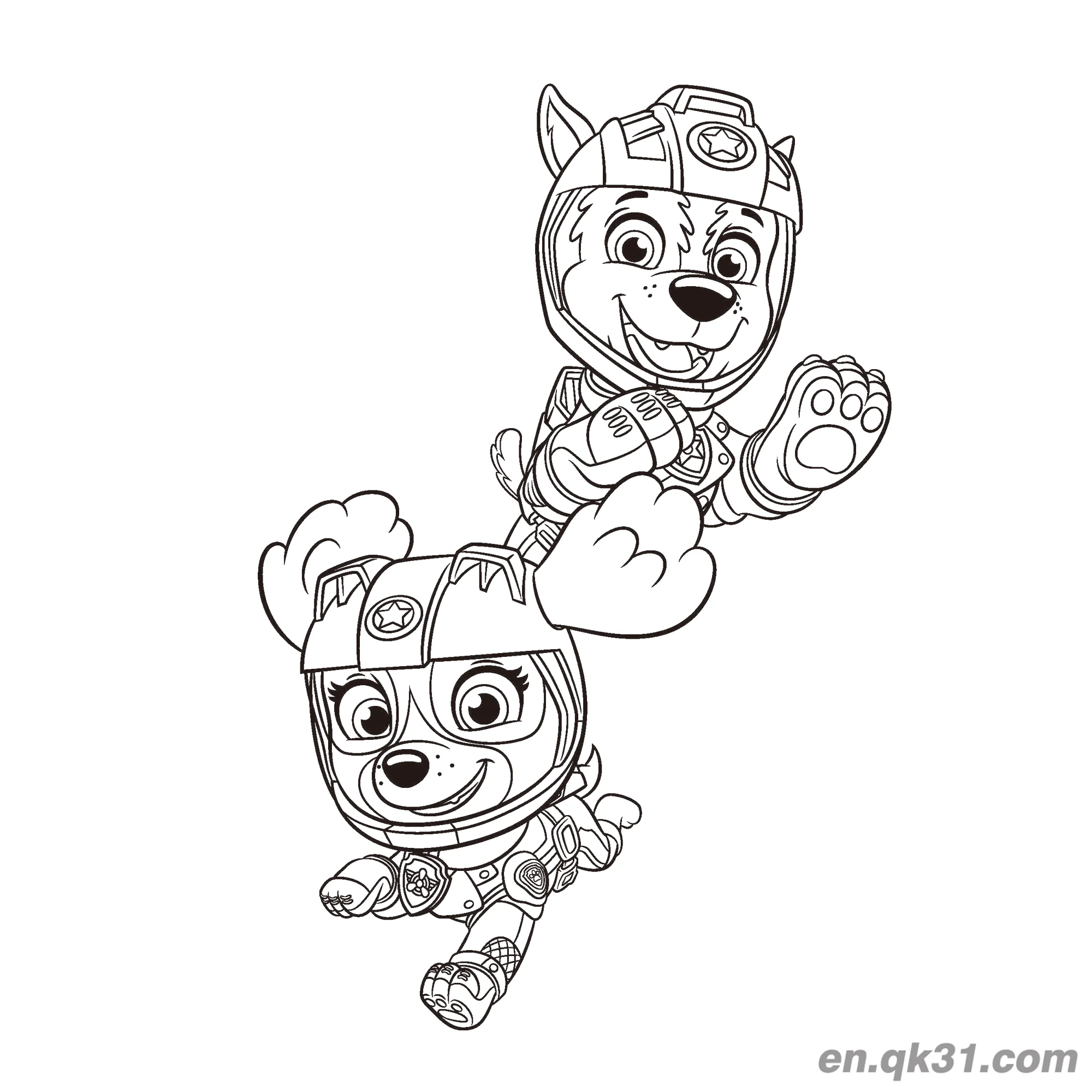 Paw Patrol Chase and Skye Flying Pose Coloring Page – Free Printable Coloring Page for Kids and Adults