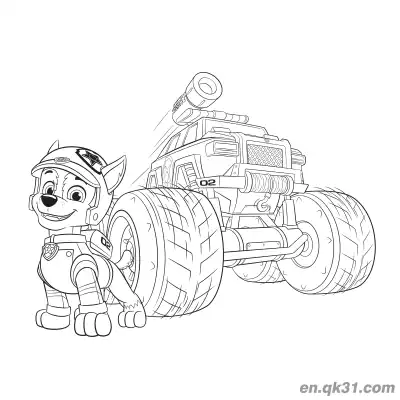 Free printable Paw Patrol Chase with Giant Construction Vehicle Coloring Page coloring page