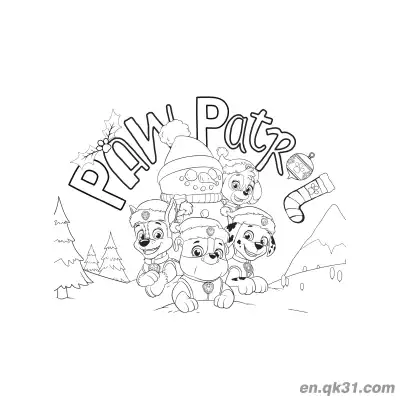 Free printable Paw Patrol Christmas Theme Group Coloring Page coloring page