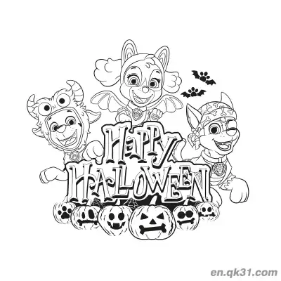 Free printable Paw Patrol Happy Halloween Theme Group Coloring Page coloring page