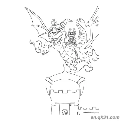 Free printable Paw Patrol Marshall Riding Dragon Castle Scene Coloring Page coloring page