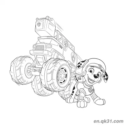 Free printable Paw Patrol Marshall with Giant Construction Vehicle Coloring Page coloring page