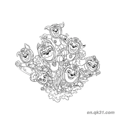 Free printable Paw Patrol Pups Water Splash Group Coloring Page coloring page
