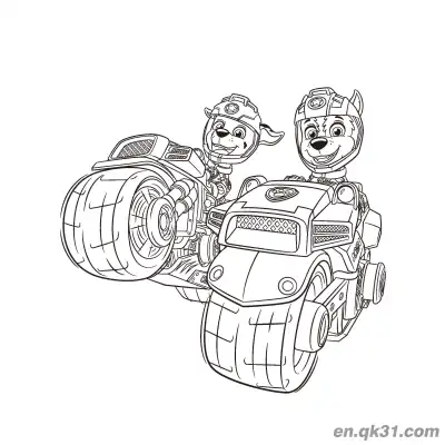 Free printable Paw Patrol Rubble and Chase Construction Vehicle Coloring Page coloring page