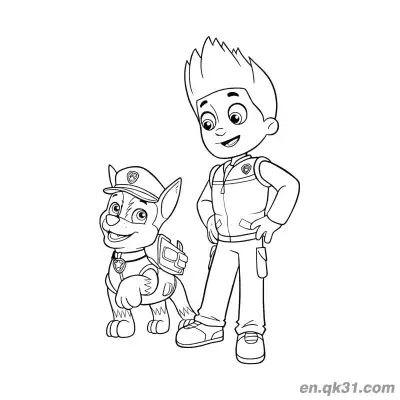 Free printable Paw Patrol Ryder with Chase Coloring Page coloring page