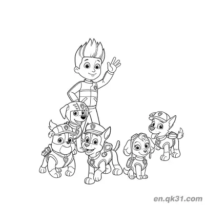 Free printable Paw Patrol Ryder with Pups Interaction Coloring Page coloring page
