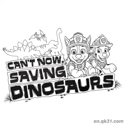 Free printable Paw Patrol Saving Dinosaurs Theme Coloring Page coloring page