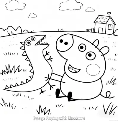 Free printable George Playing with Dinosaurs  Coloring Page - Free Printable Peppa Pig PDFS Coloring Sheets coloring page
