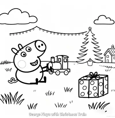 Free printable George Plays with Christmas Train  Coloring Page - Free Printable Peppa Pig PDFS Coloring Sheets coloring page
