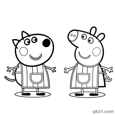 Free printable Danny Dog and Peppa Pig in Aprons Coloring Page coloring page