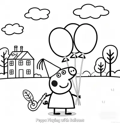Free printable Peppa Playing with Balloons  Coloring Page - Free Printable Peppa Pig PDFS Coloring Sheets coloring page