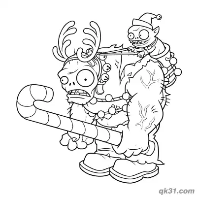 Free printable Gargantuar Christmas Reindeer Imp Plants vs Zombies Coloring Page coloring page