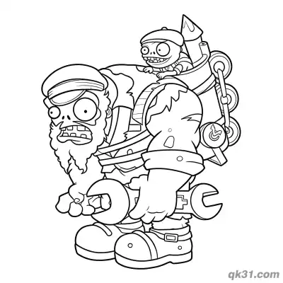 Free printable Gargantuar Mechanic Wrench Imp Plants vs Zombies Coloring Page coloring page