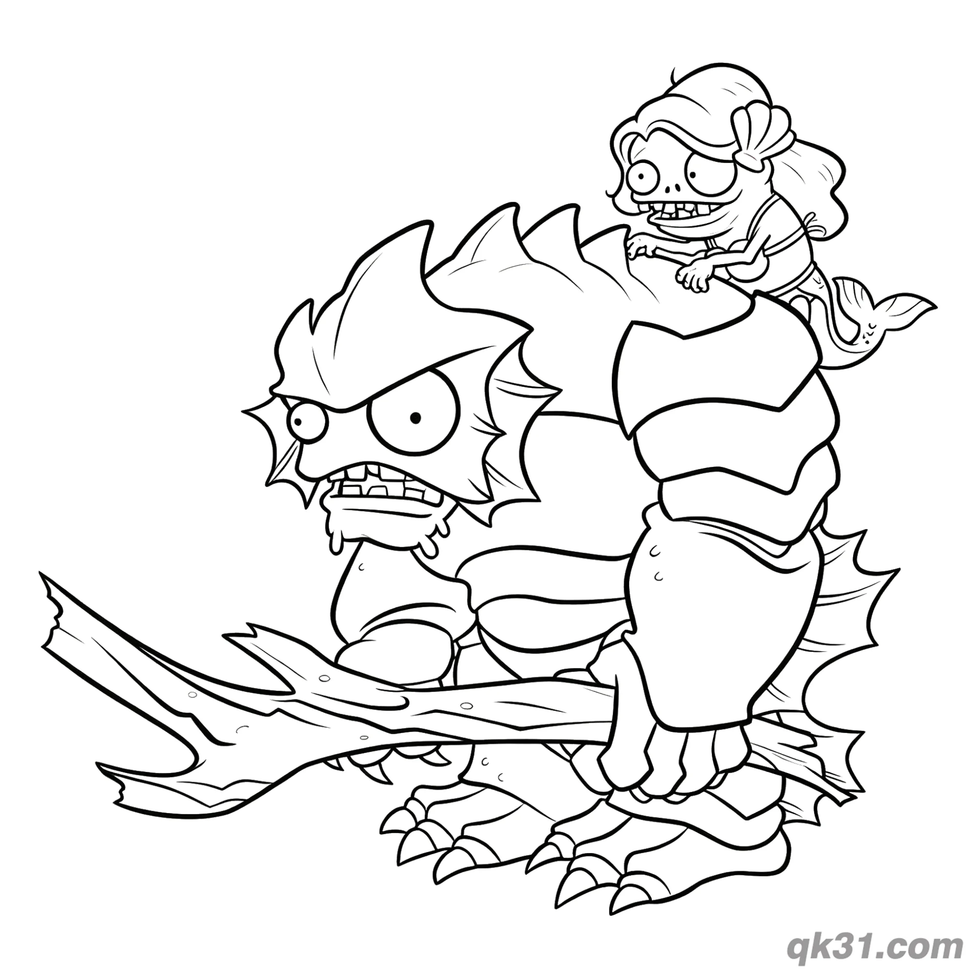 Gargantuar Mermaid Imp Plants vs Zombies Coloring Page – Free Printable Coloring Page for Kids and Adults