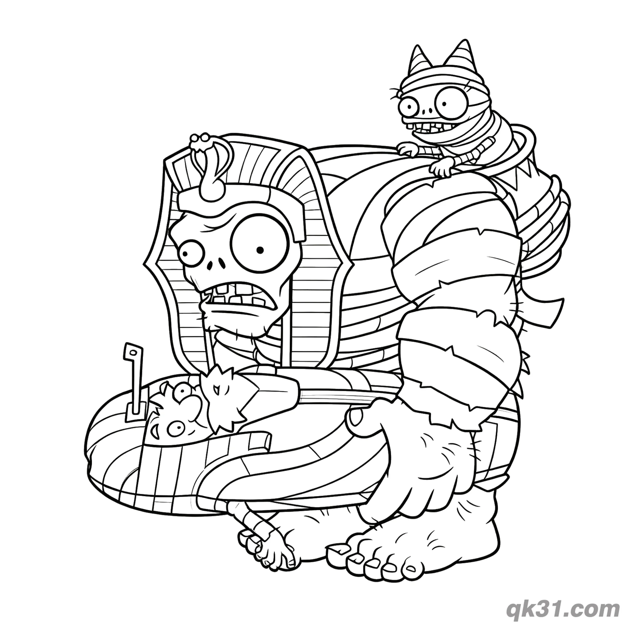Gargantuar Pharaoh Mummy Cat Imp Plants vs Zombies Coloring Page – Free Printable Coloring Page for Kids and Adults