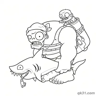 Free printable Gargantuar Pirate Shark Weapon Plants vs Zombies Coloring Page coloring page