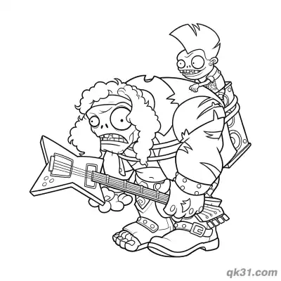Free printable Gargantuar Rockstar Punk Imp Plants vs Zombies Coloring Page coloring page