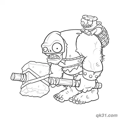 Free printable Gargantuar Stone Hammer Imp Plants vs Zombies Coloring Page coloring page