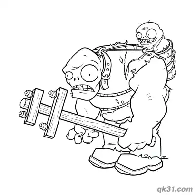 Free printable Gargantuar Wooden Mallet Imp Plants vs Zombies Coloring Page coloring page