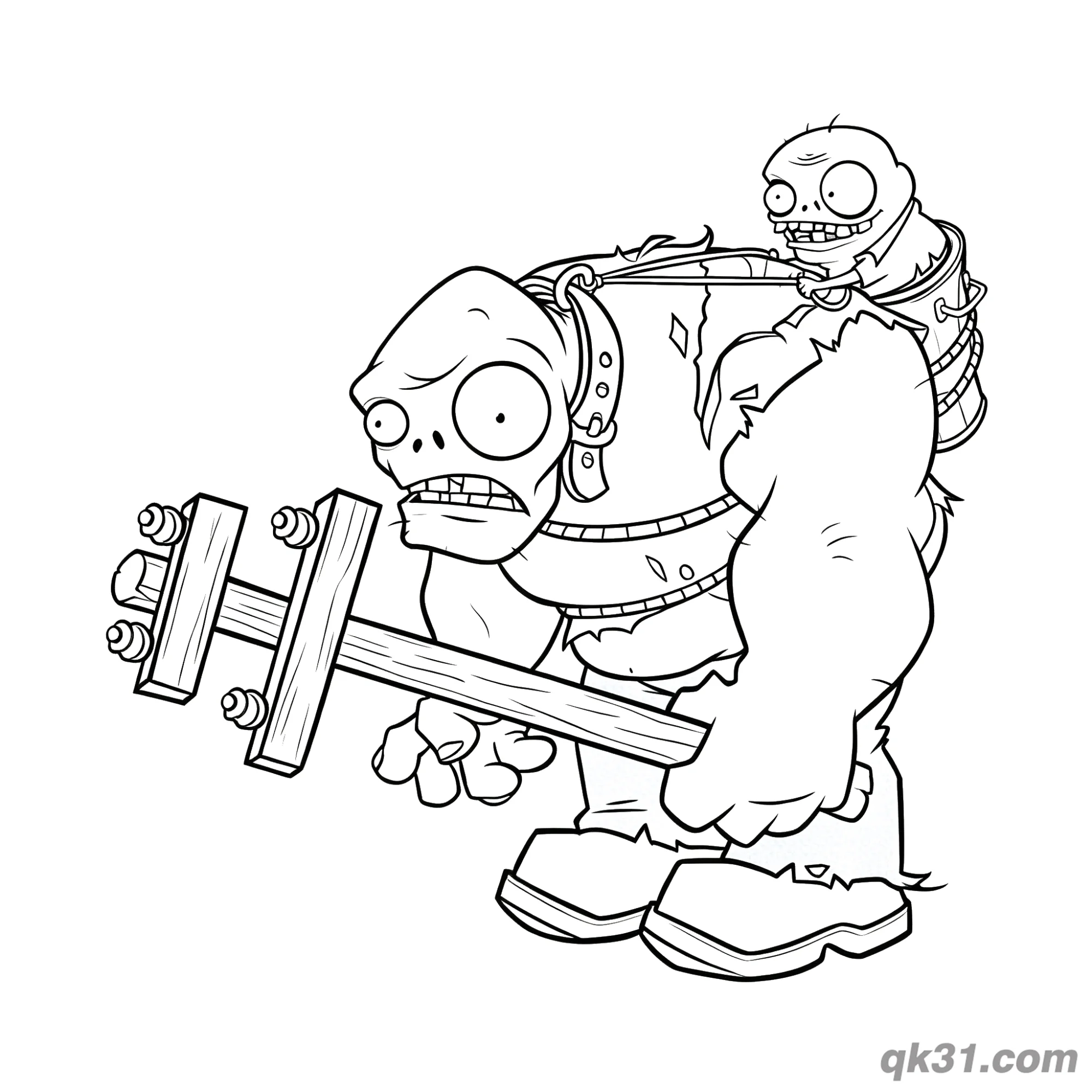 Gargantuar Wooden Mallet Imp Plants vs Zombies Coloring Page – Free Printable Coloring Page for Kids and Adults