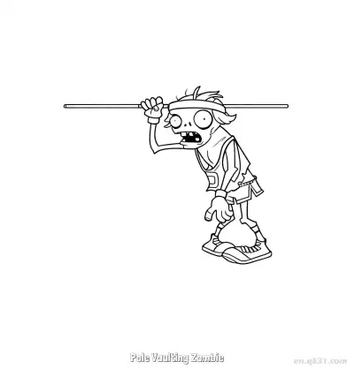 Free printable Pole Vaulting Zombie  Coloring Page - Free Printable Plants vs Zombies PDFS Coloring Sheets coloring page