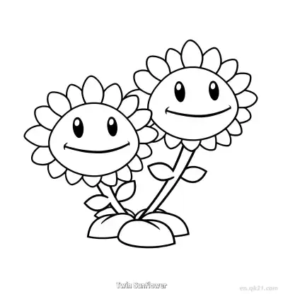 Free printable Twin Sunflower  Coloring Page - Free Printable Plants vs Zombies PDFS Coloring Sheets coloring page