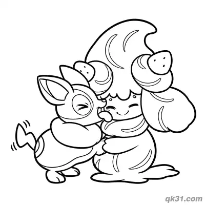 Free printable Alcremie Hugging Eevee Coloring Page coloring page