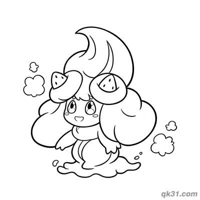 Free printable Alcremie Strawberry Style Running with Clouds Coloring Page coloring page