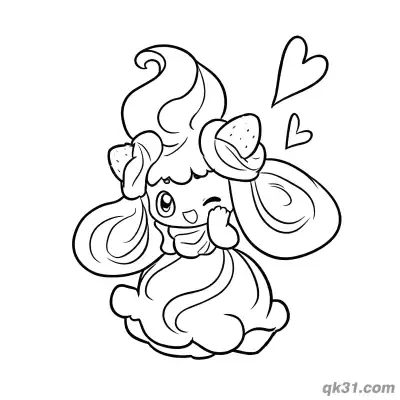 Free printable Alcremie Strawberry Style Winking with Hearts Coloring Page coloring page