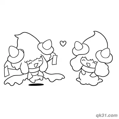 Free printable Two Alcremie with Heart Interaction Coloring Page coloring page