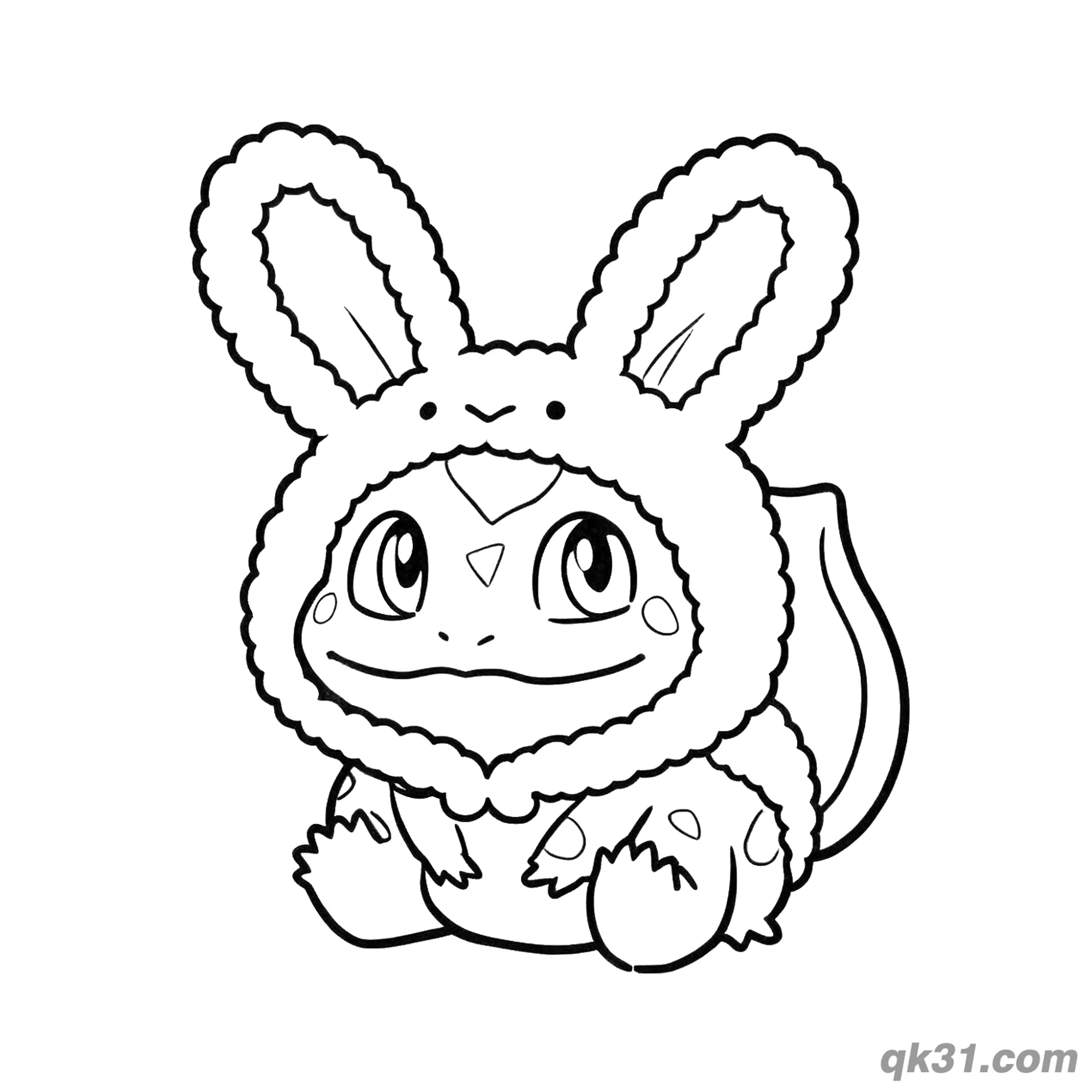 Bulbasaur in Fluffy Bunny Ear Costume Coloring Page – Free Printable Coloring Page for Kids and Adults