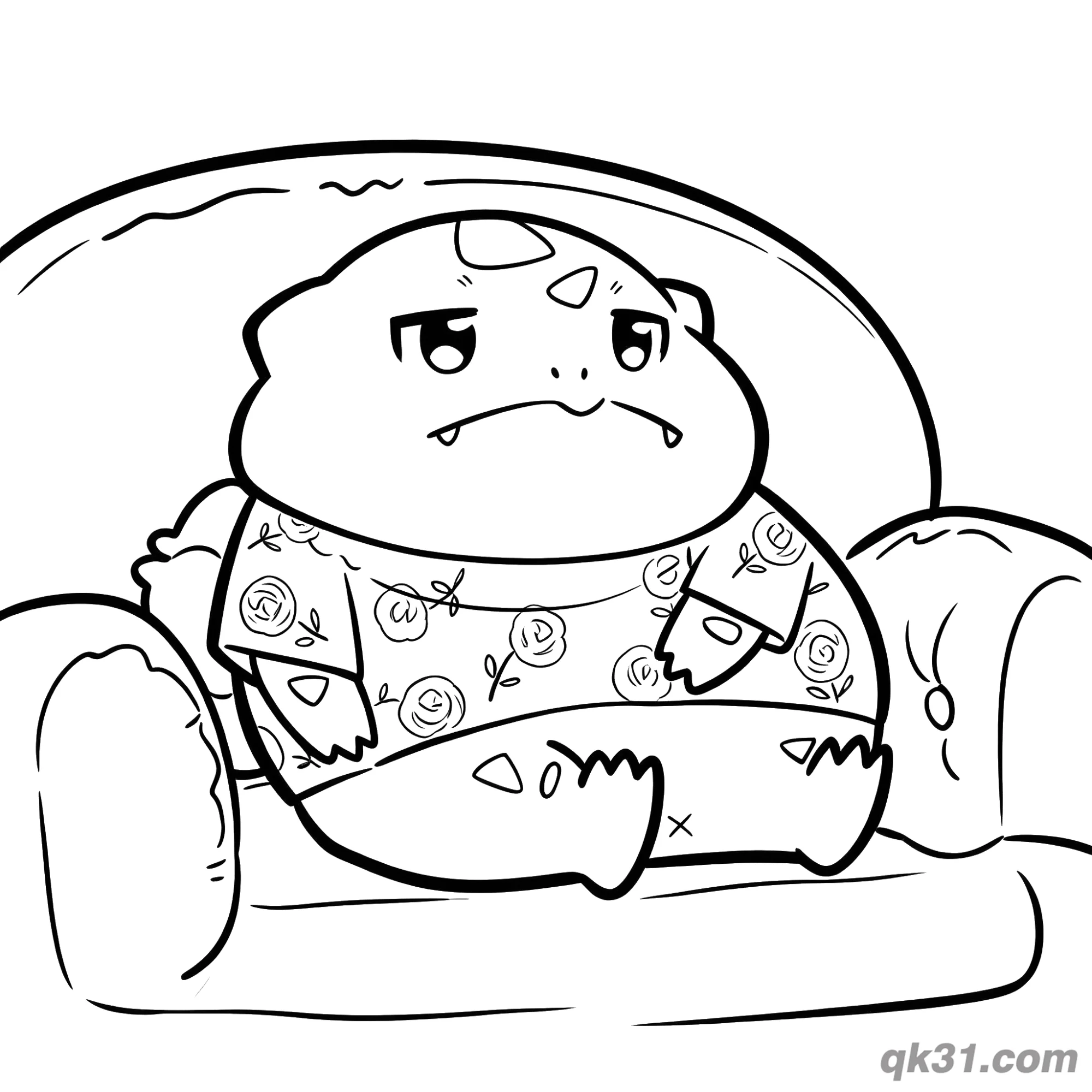 Bulbasaur Lounging on Sofa Coloring Page – Free Printable Coloring Page for Kids and Adults