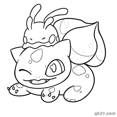 Free printable Bulbasaur with Little Snail Friend Coloring Page coloring page