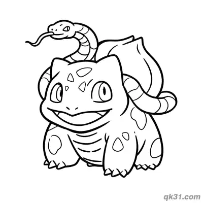 Free printable Bulbasaur with Snake Coloring Page coloring page