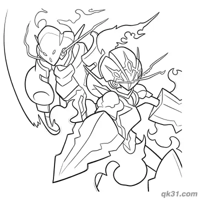 Free printable Ceruledge and Armarouge Battle Scene Coloring Page coloring page