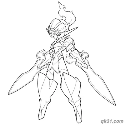 Free printable Ceruledge Standard Stance with Dual Blades Coloring Page coloring page