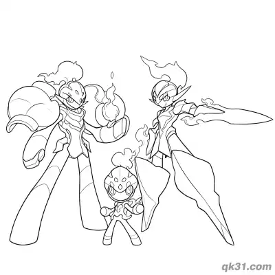 Free printable Charcadet Ceruledge and Armarouge Evolution Line Coloring Page coloring page