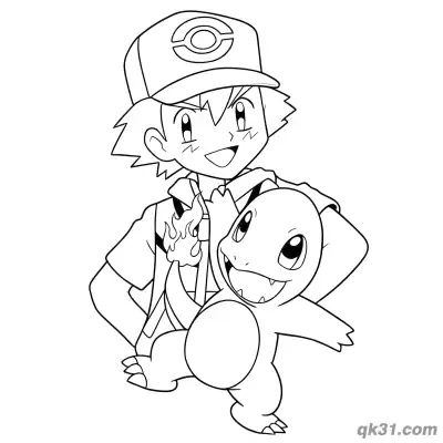 Free printable Charmander with Ash Ketchum Pokémon Coloring Pages coloring page