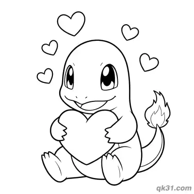 Free printable Charmander with Hearts Cute Printable Coloring Pages coloring page
