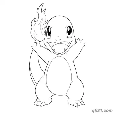 Free printable Excited Charmander with Raised Hands Coloring Page Card coloring page