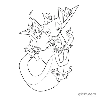 Free printable Dragapult Playing with Multiple Dreepy Pokemon Coloring Page coloring page