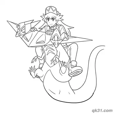 Free printable Leon Sitting on Dragapult Pokemon Coloring Page coloring page