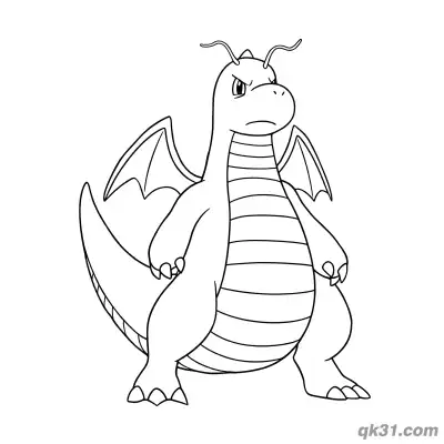 Free printable Cute Dragonite Standing Pose Easy Coloring Page coloring page